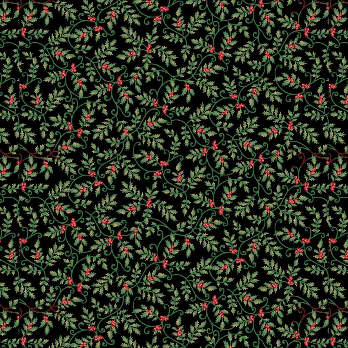Sweet Christmas Memories Mini Holly Vines Black 3620-99 by Color Principle for Henry Glass