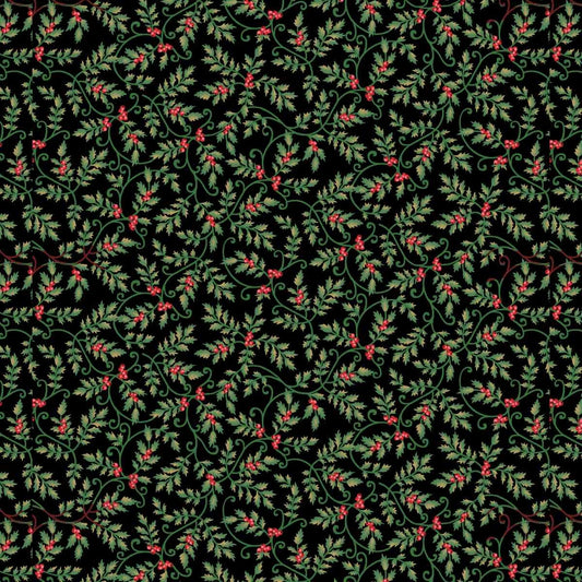 Sweet Christmas Memories Mini Holly Vines Black 3620-99 by Color Principle for Henry Glass