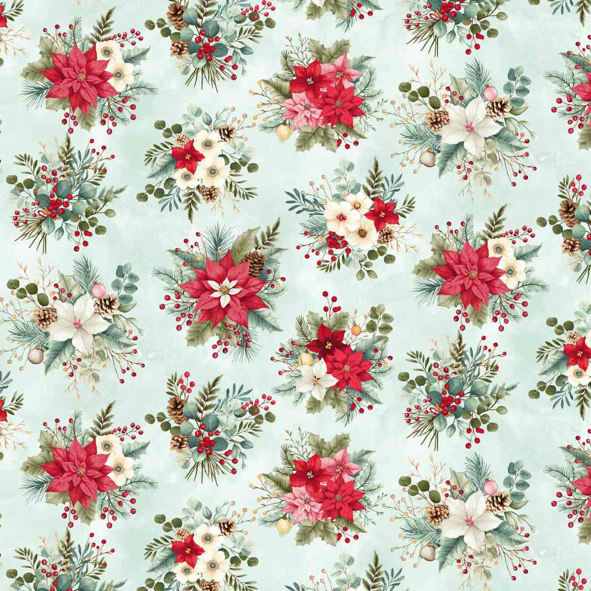 Sweet Christmas Memories Holiday Flower Toss Ice Blue 3625-17 by Color Principle for Henry Glass
