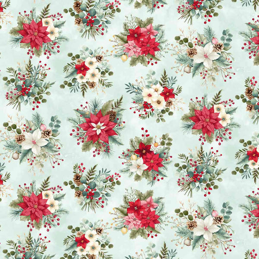 Sweet Christmas Memories Holiday Flower Toss Ice Blue 3625-17 by Color Principle for Henry Glass