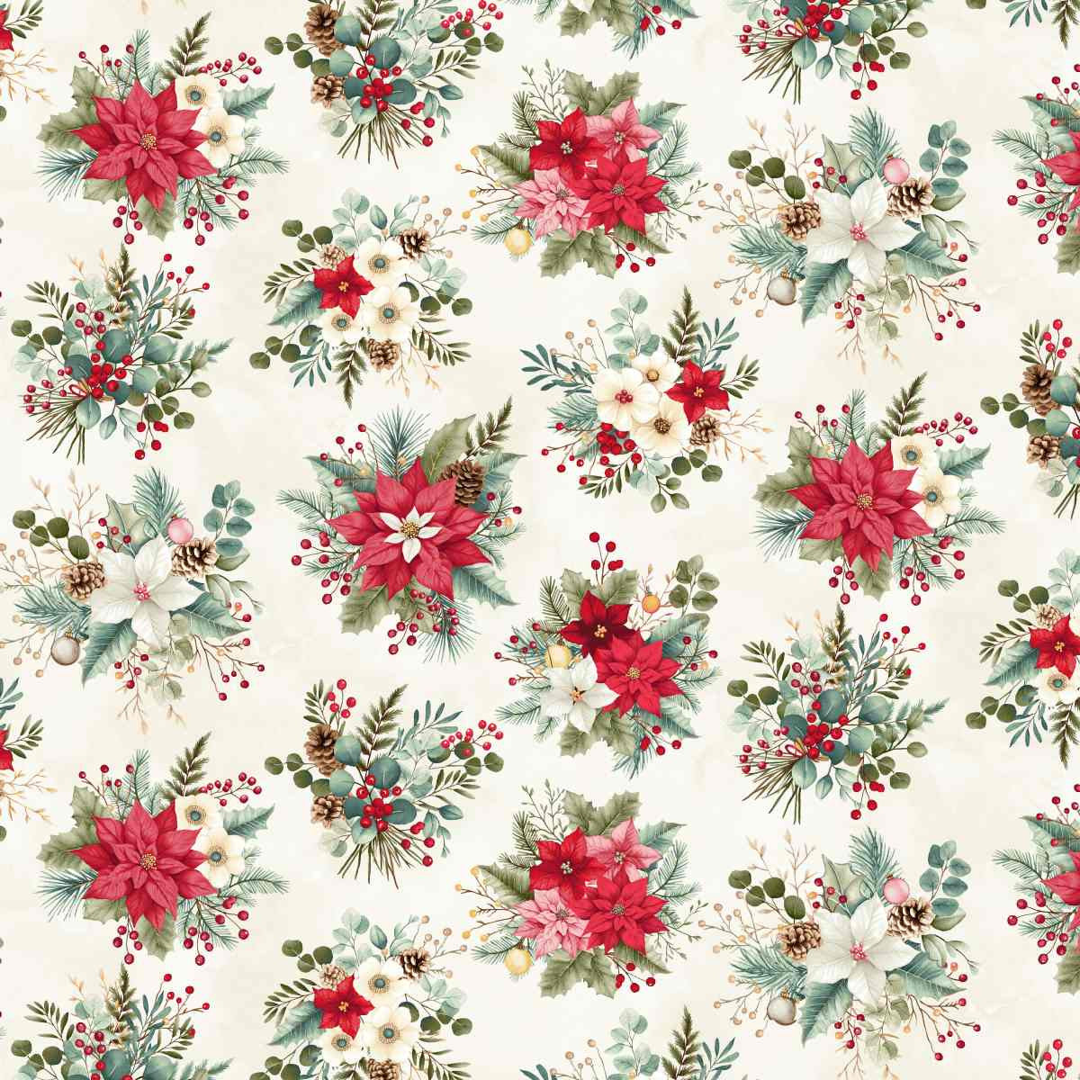 Sweet Christmas Memories Holiday Flower Toss Cream 3625-44 by Color Principle for Henry Glass