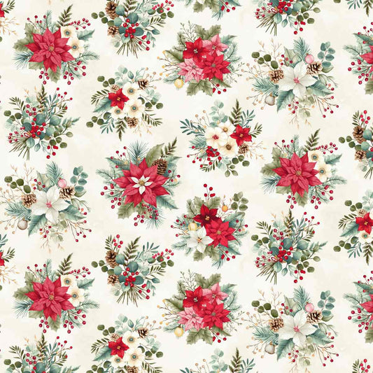 Sweet Christmas Memories Holiday Flower Toss Cream 3625-44 by Color Principle for Henry Glass
