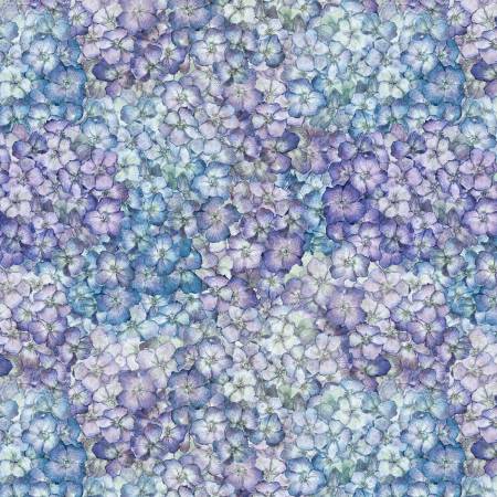 Hydrangea Mist Blue Packed Hydrangeas # 39820-444 by Susan Winget from Wilmington Prints Sold by the Half Yard