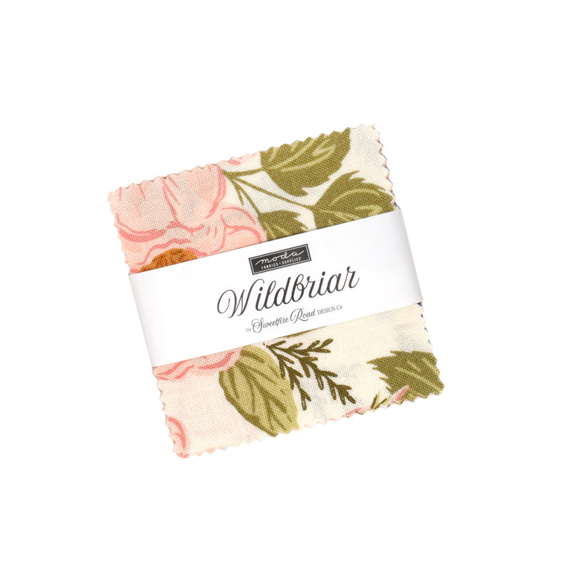 Wildbriar Mini Charm Pack of floral 2.5-inch fabric squares in cream, pink, and olive