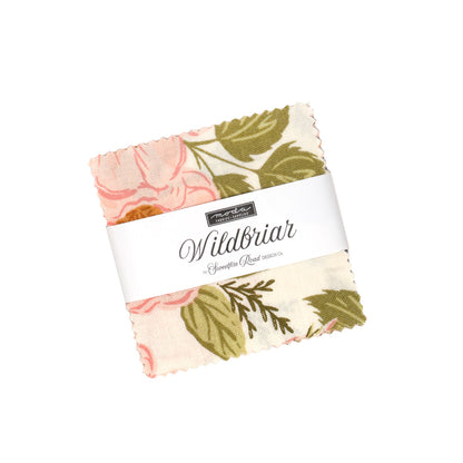 Wildbriar Mini Charm Pack of floral 2.5-inch fabric squares in cream, pink, and olive
