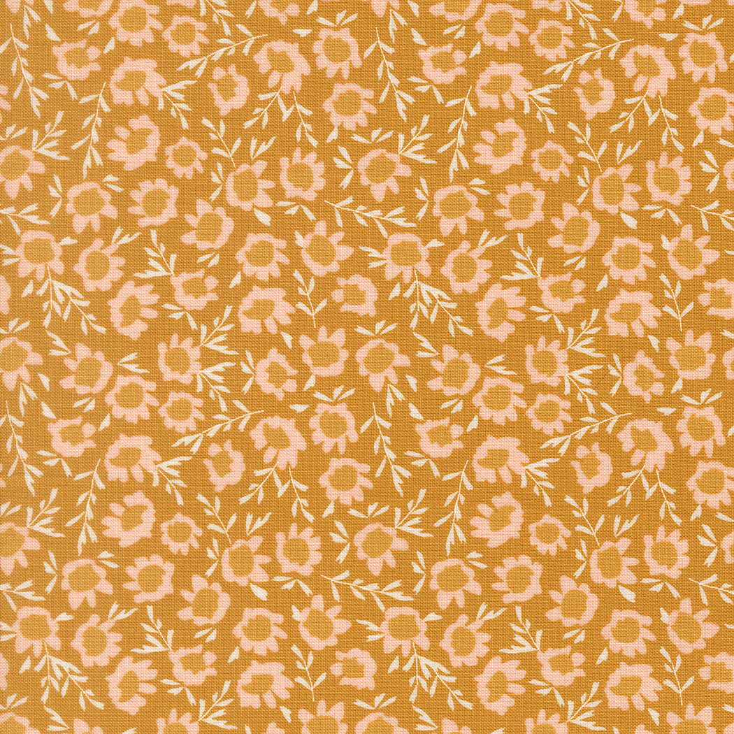 Moda Fabrics Wildbriar floral fabric in golden ochre with cream flowers and leafy vines