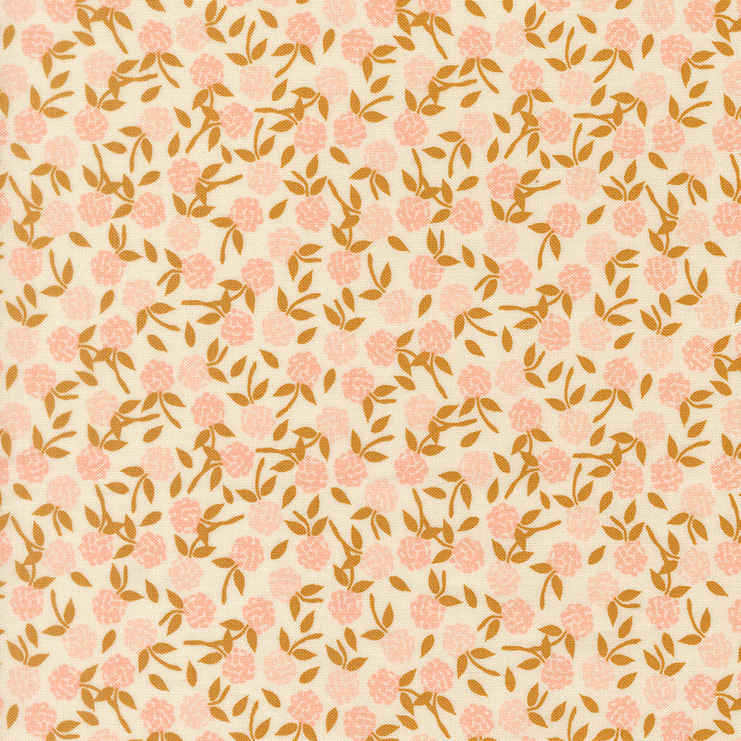 Wildbriar Blush 43223 23 floral quilting fabric with pink blossoms and ochre leaves on cream