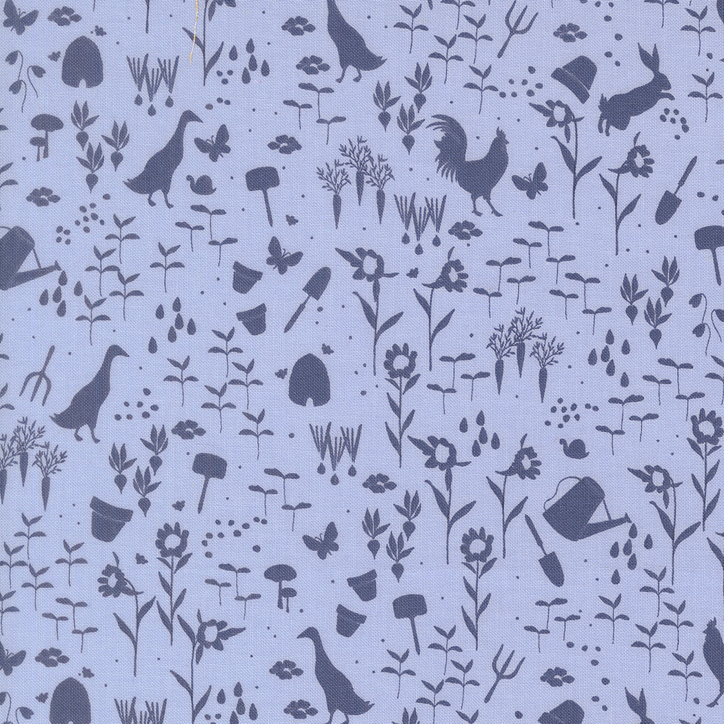 Moda Fabrics Wildbriar Sky 43225 16 cotton fabric with dark gardening and animal motifs