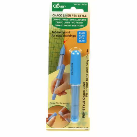 Clover blue chaco liner pen with tapered marking tip in retail packaging