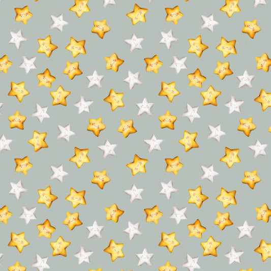 Slate star printed cotton fabric with orange and white five-point stars