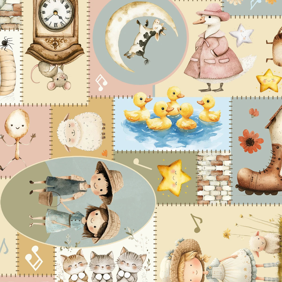 Nursery Rhyme Time Nursery Rhyme Patchwork Ivory 4842-41 by Oleander Studio for Blank Quilting