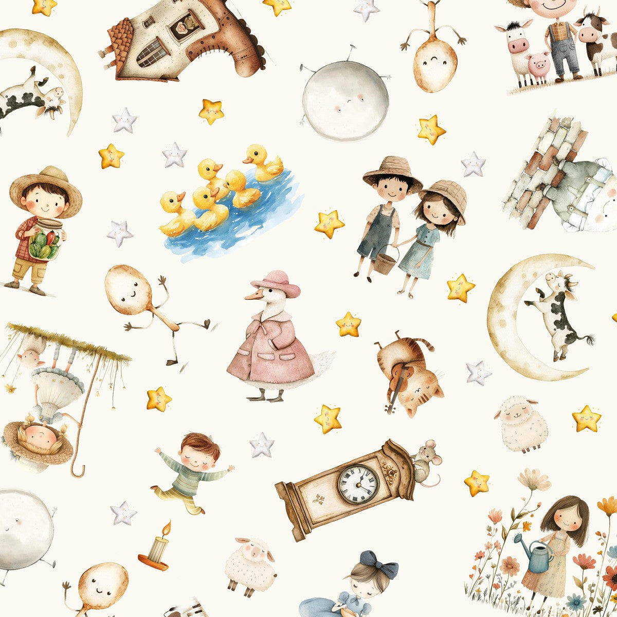 Nursery Rhyme Time Nursery Rhyme Characters Ivory 4844-41 by Oleander Studio for Blank Quilting