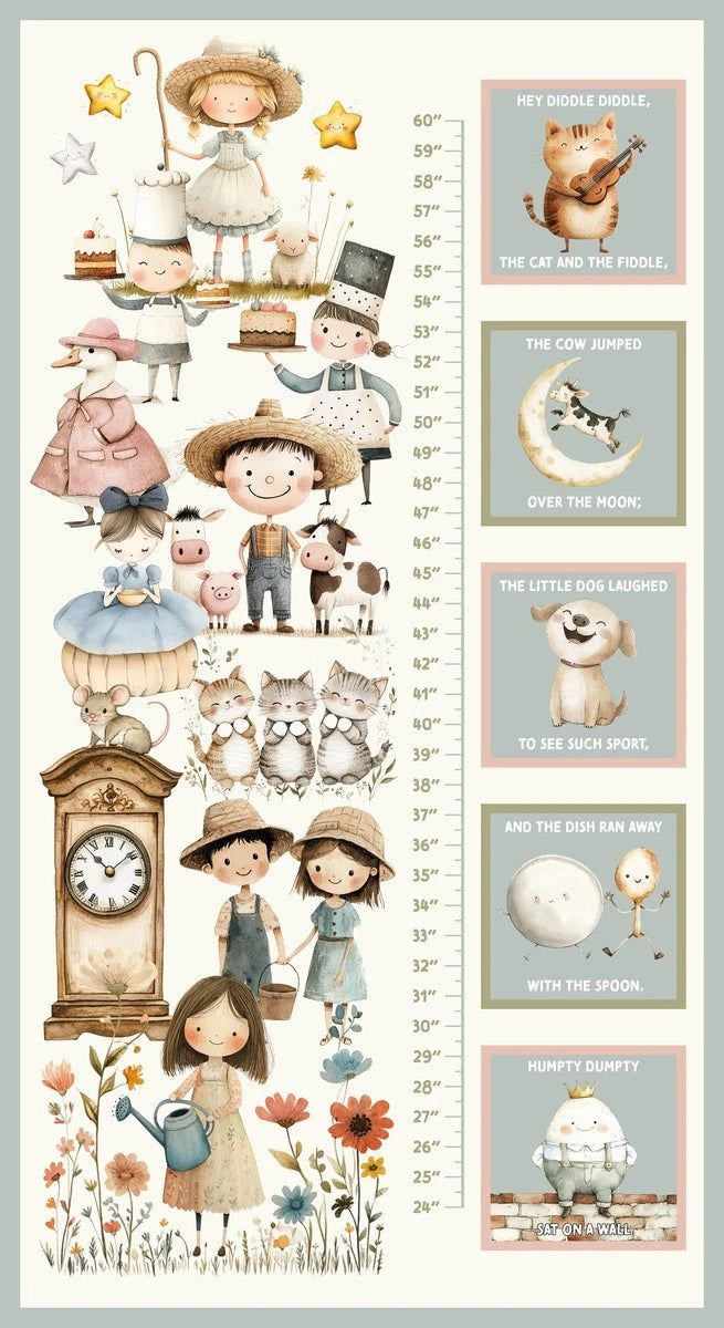 Nursery Rhyme Time Growth Chart 24 inch Panel Ivory 4846P-41 by Oleander Studio for Blank Quilting