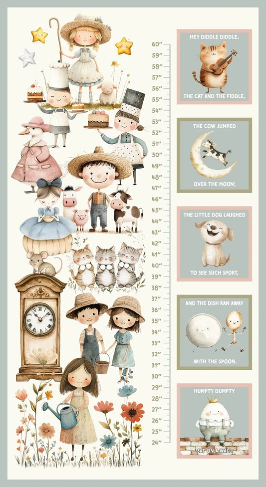 Nursery Rhyme Time Growth Chart 24 inch Panel Ivory 4846P-41 by Oleander Studio for Blank Quilting