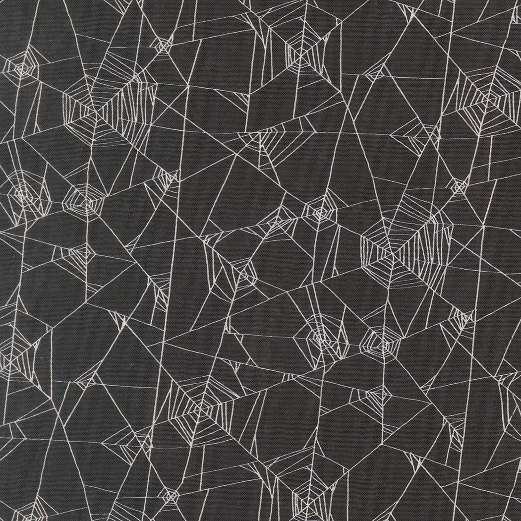 Spider web geometric fabric in dark onyx with white line pattern