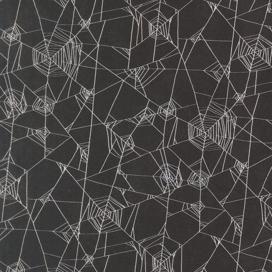 Spider web geometric fabric in dark onyx with white line pattern