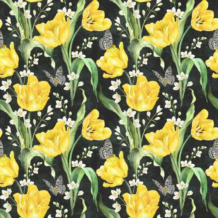 Tulip Fields Soot # 54161-2 by Whistler Studios from Windham Fabrics Sold by the Half Yard