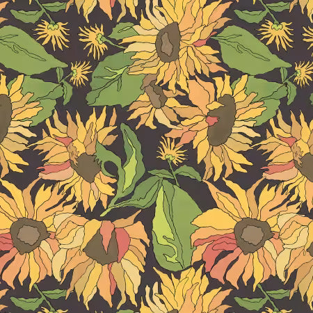 Flowers on Main Charcoal Big Yellows # 54891-3 by Laura Heine for Windham Fabrics