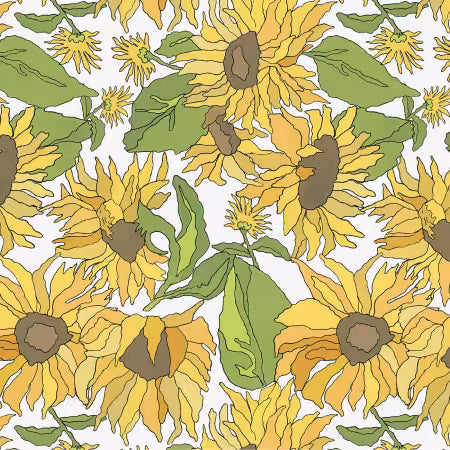 Flowers on Main White Big Yellows # 54891-5 by Laura Heine for Windham Fabrics