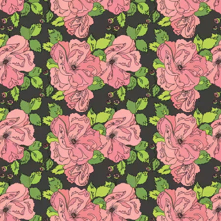 Flowers on Main Charcoal Petal and Pollen # 54892-3 by Laura Heine for Windham Fabrics
