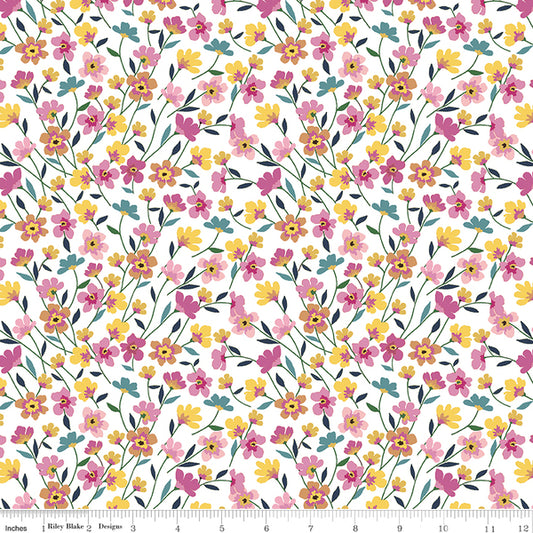 Morning Meadow Flower Field in White C15944-WHITE by Lila Tueller for Riley Blake Designs