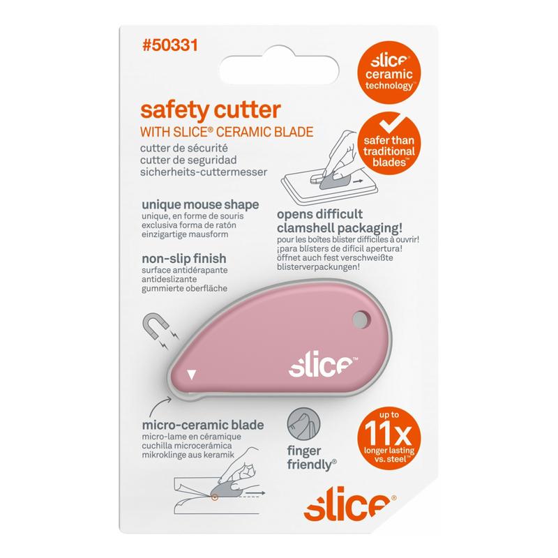 Dusty rose Slice safety cutter with ceramic blade, compact mouse-shaped design