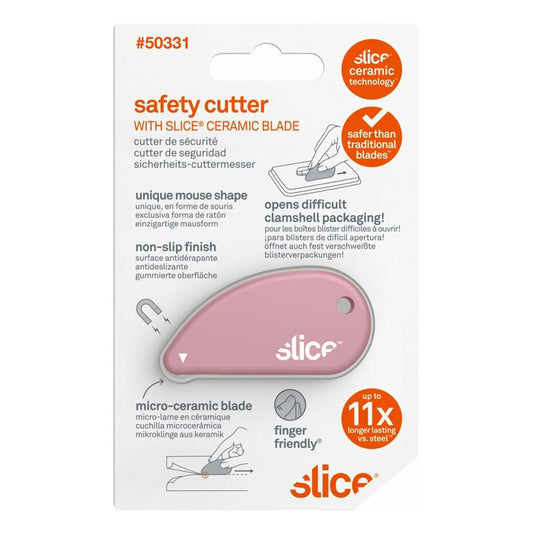 Dusty rose Slice safety cutter with ceramic blade, compact mouse-shaped design
