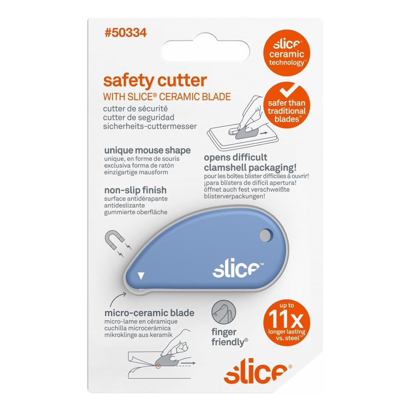 Slice safety cutter with ceramic blade, sky blue mouse-shaped design