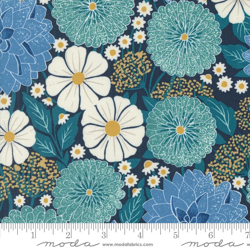 Field Of Flowers Navy Dahlias & Zinnias by Katharine Watson for 3310-19 for Moda Fabrics Sold by the Half Yard