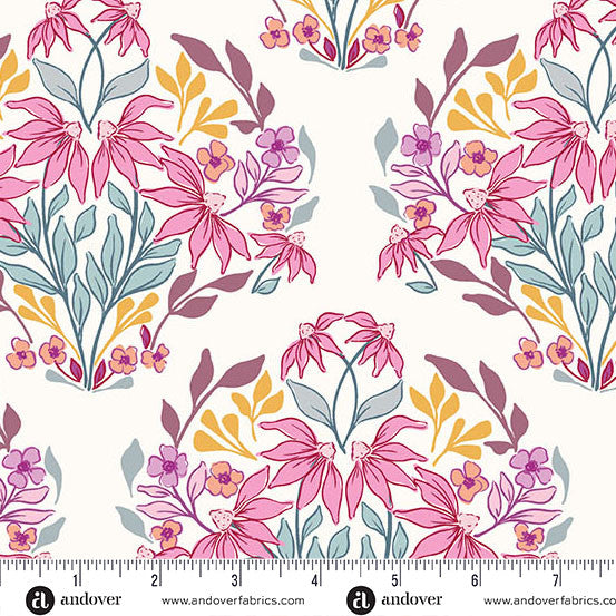 Sunset Cottage by Stephanie Organes Sunset Meadow White A-10271-L quilting cotton fabric