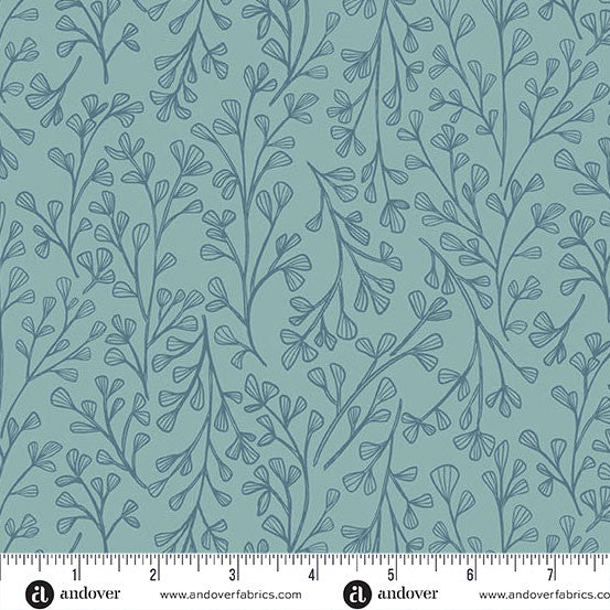 Sunset Cottage by Stephanie Organes Leafsong Aqua A-10279-T quilting cotton fabric