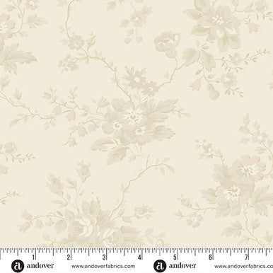 Cream floral fabric with delicate rose and vine pattern