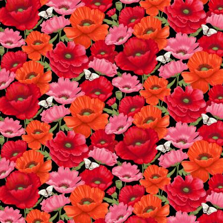 Merry Poppies Black-Red Multicolor Poppies Christmas # 7763S-98 from Studio E Fabrics Sold by the Half Yard