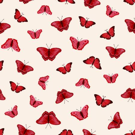 Merry Poppies Cream-Red Butterflies Tossed Christmas # 7764S-48 from Studio E Fabrics Sold by the Half Yard