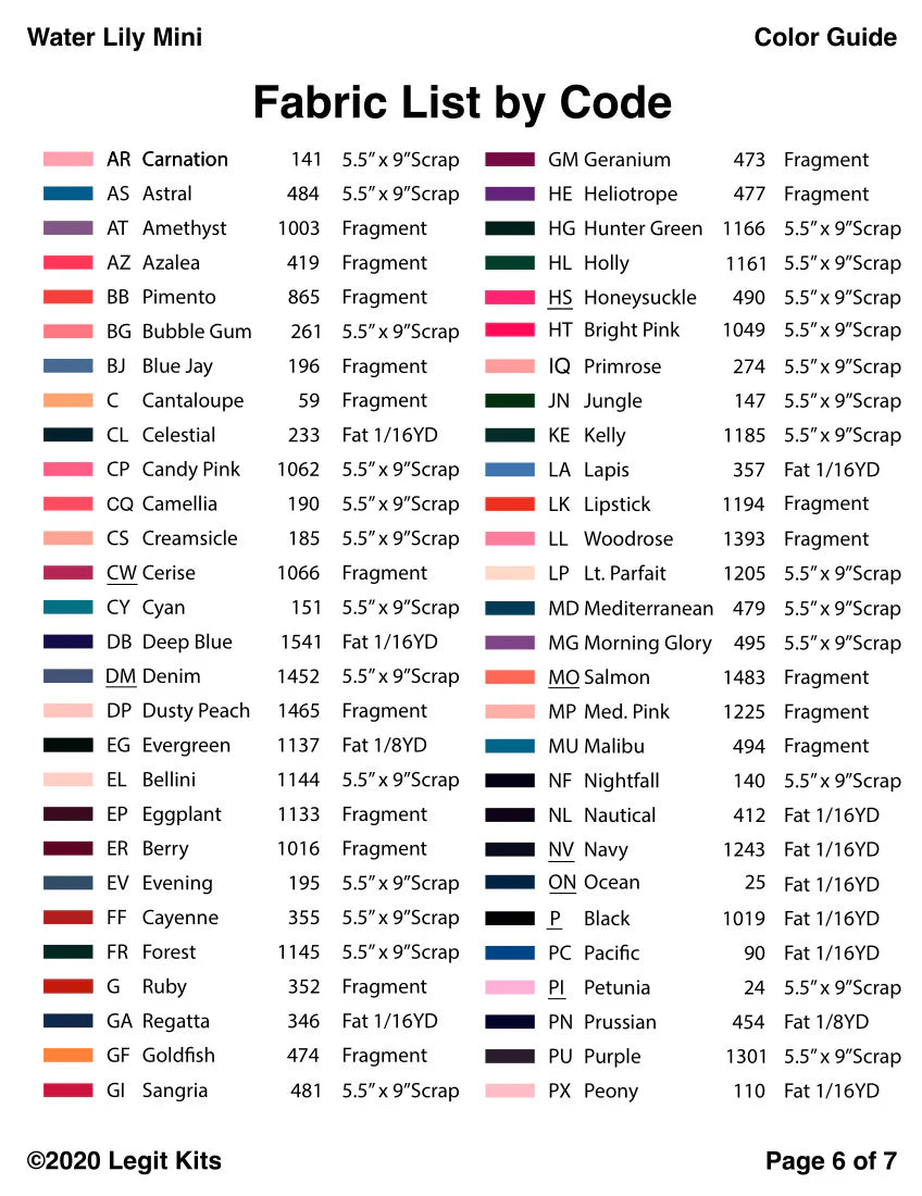 Water Lily Mini # LK-PT007 Foundation Paper Piecing Pattern from Legit Kits