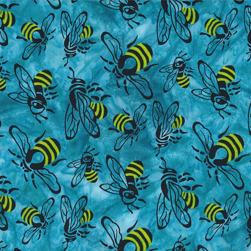 Buzzy Bee Bees 83640-62 in Turquoise Banyan Batik from Northcott