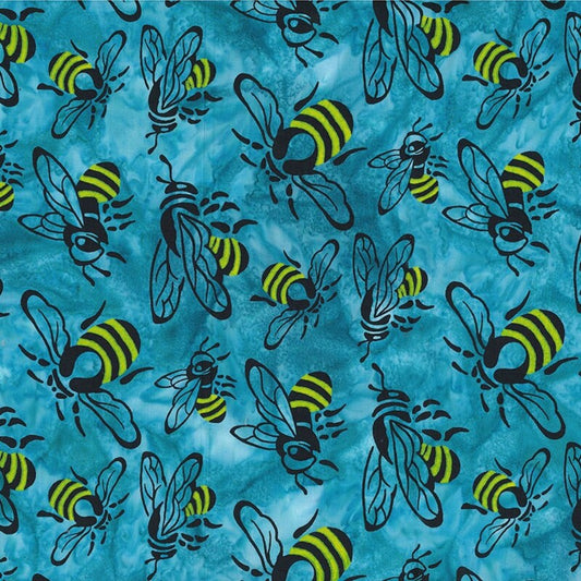 Buzzy Bee Bees 83640-62 in Turquoise Banyan Batik from Northcott