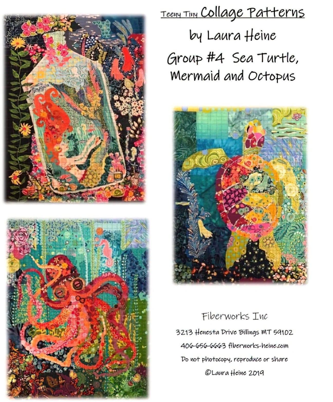 Teeny Tiny Collage Pattern Group 4 - Sea Turtle, Mermaid, and Octopus