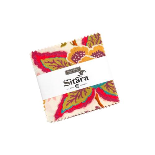Wrapped Sitara mini charm pack of colorful floral 2.5-inch fabric squares