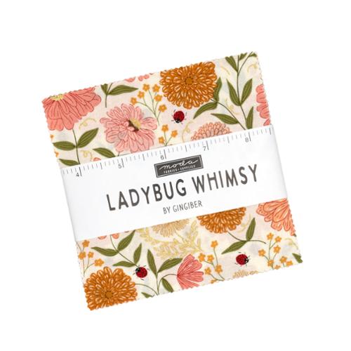 Ladybug Whimsy charm pack wrapped in cream floral fabric with ladybug prints