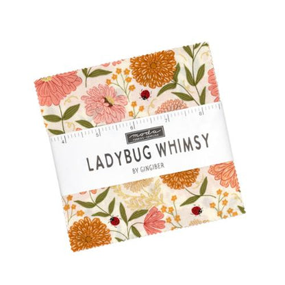 Ladybug Whimsy charm pack wrapped in cream floral fabric with ladybug prints