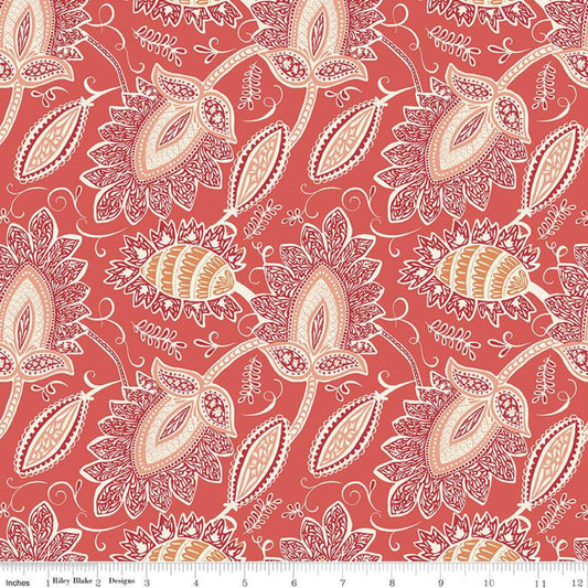 1 Yard Cut + 1"- Ava Kate Damask Cayenne from Riley Blake