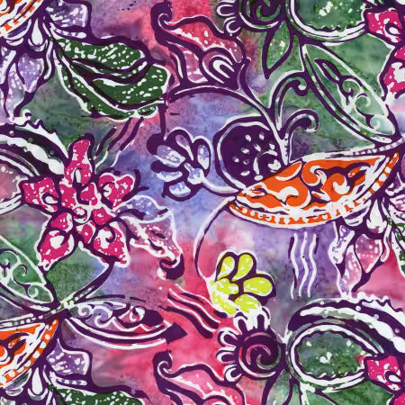 Batiks Vintage Sogan Tulip Time # BT23256-205 by Karen Gibbs for Riley Blake Designs