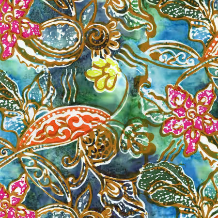 Batiks Vintage Sogan Garden Party # BT23256-327 by Karen Gibbs for Riley Blake Designs