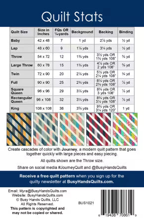 Journey Quilt Pattern # BUS-1021 by Myra Barnes from Busy Hands