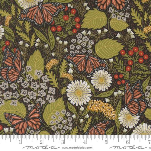 Bee Garden Summer Butterfly Metallic Black 48412 21M by Gingerber for Moda Fabrics Sold by the Half Yard