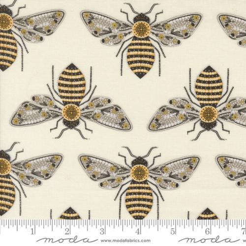 Bee Garden Bumblebee Metallic Porcelain 48411 11M by Gingerber for Moda Fabrics Sold by the Half Yard