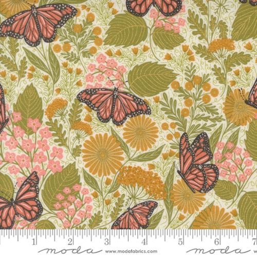 Bee Garden Summer Butterfly Metallic Porcelain 48412 11M by Gingerber for Moda Fabrics Sold by the Half Yard