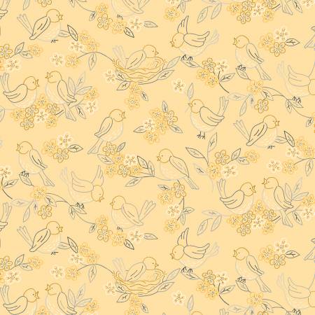 Birds and Bees by Cindy Staub Collection Yellow Birds R190741D-YELLOW From Marcus Fabrics Sold by the Half Yard