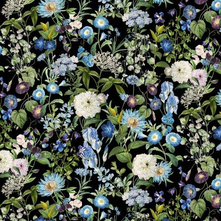 Botanical Garden Black Blooms DDC11466-BLAC for Michael Miller Sold by the Half Yard